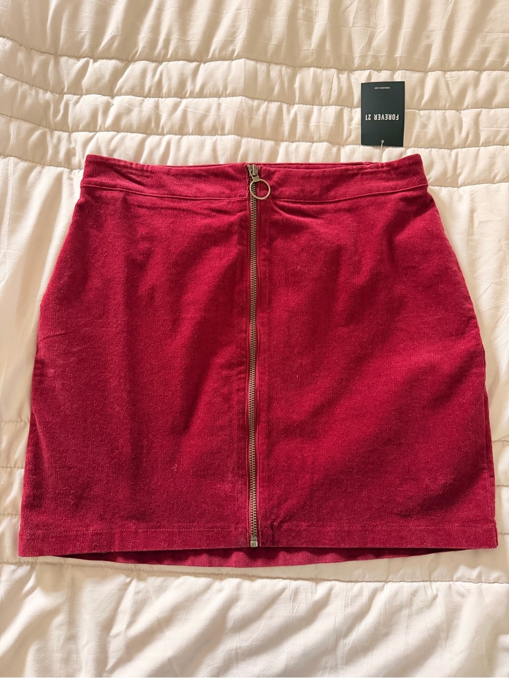 Forever 21 Crimson Zip-Front Mini Skirt